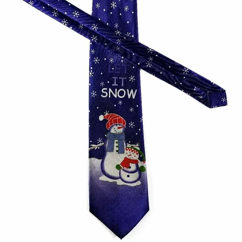 Mens Christmas Tie Royal Blue Snowman Let It Snow Snowflakes Festive Holiday